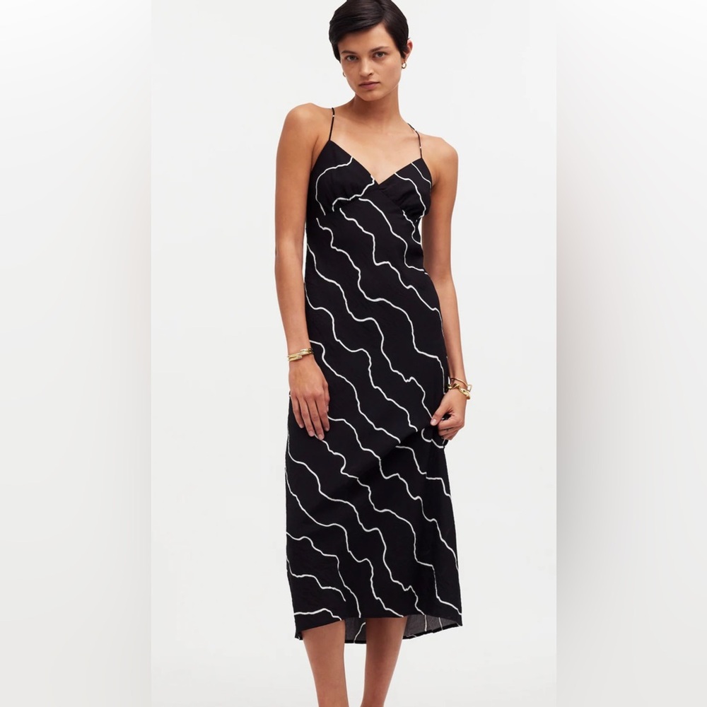 NWT Madewell The Layton Midi Slip Dress In Black Sz 6